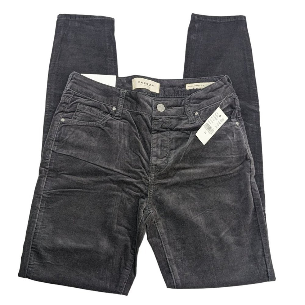 PacSun Women's Gray Velour Velvet Mid Rise Skinniest Jeans Size 24 25 NEW NWT